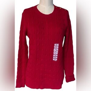 Charter Club Petite New Red Amore Cotton Crew Pullover Sweater